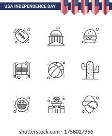 Stock Vector Icon Pack of American Day 9 Line Signs and Symbols for entrance; saloon; irish; doors; meal Editable USA Day Vector Design Elements