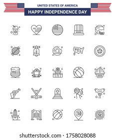 Stock-Vektorsymbol Pack of American Day 25 Line Zeichen und Symbole für Fußball; usa; amerikanisch; amerikanisch; Hut Editierbare Vectordesign-Elemente des USA-Tages