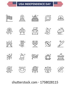Paquete de iconos vectoriales de American Day 25, señales de línea y símbolos para la tapa; nutrición; lugar; alimentos; elementos de diseño de vectores editables en blanco para USA Day