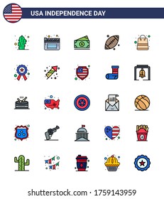 Stock Vector Icon Pack of American Day 25 Flat Filled Line Signs and Symbols for packages; bag; money; usa; footbal Editable USA Day Vector Design Elements
