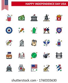 Stock Vector Icon Pack of American Day 25 Flat Filled Line Signs and Symbols for fast; transport; bank; spaceship; launcher Editable USA Day Vector Design Elements