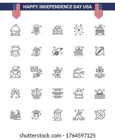 Paquete de ícono de vectores de stock de señales y símbolos de línea del Día Americano 25 para casa; ee.uu. tambor; americano; elementos de diseño de vectores editables por el Día de USA