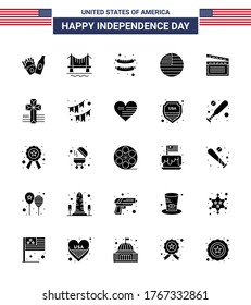 Paquete de iconos vectoriales de American Day 25 Símbolos y señales de glifo sólido para ee.uu. películas; frankfurter; americano; elementos de diseño de vectores editables del Día de USA