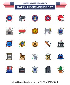 Paquete de iconos vectoriales del Día Americano 25 Señales de línea llenas planas y símbolos para casco; americano; americano; estrella; elementos de diseño de vectores editables para el Día de Estados Unidos