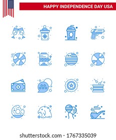 Stock Vector Icon Pack of American Day 16 Line Signs and Symbols for ball; weapon; cole; army; gun Editable USA Day Vector Design Elements