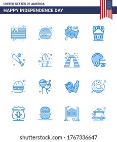 Stock-Vektorsymbol Pack of American Day 16 Line Signs and Symbols for usa; Fledermaus; amerikanisch; Baseball; usa Bearbeitbar USA Day Vector Design Elements
