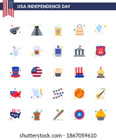 Stock Vector Icon Pack of American Day 25 Flat Signs and Symbols for kite; packages; cake; money; independece Editable USA Day Vector Design Elements