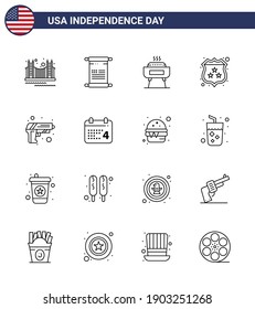 Stock Vector Icon Pack of American Day 16 Line Signs and Symbols for police; security; american; american; festivity Editable USA Day Vector Design Elements