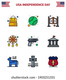 Stock Vector Icon Pack of American Day 9 Line Signs and Symbols for security; western; door; dream catcher; adornment Editable USA Day Vector Design Elements