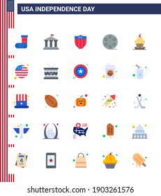 Stock Vector Icon Pack of American Day 25 Flat Signs and Symbols for dessert; american; american; video; movis Editable USA Day Vector Design Elements