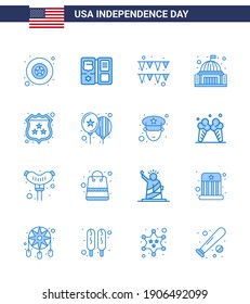 Stock Vector Icon Pack of American Day 16 Line Signs and Symbols for shield; american; garland; white; house Editable USA Day Vector Design Elements