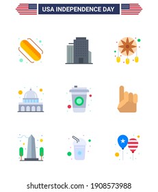 Stock Vector Icon Pack of American Day 9 Line Signs and Symbols for foam hand; cola; dream catcher; bottle; usa Editable USA Day Vector Design Elements