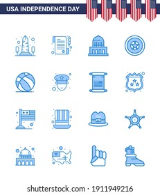 Stock-Vektorsymbol Pack of American Day 16 Line Signs and Symbols for ball; Medaille; Gebäude; Unabhängigkeitstag; Feiertage Editierbare Vectordesign-Elemente des USA-Tages