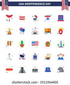 Stock Vector Icon Pack of American Day 25 Flat Signs and Symbols for bloon; award; date; achievement; american Editable USA Day Vector Design Elements