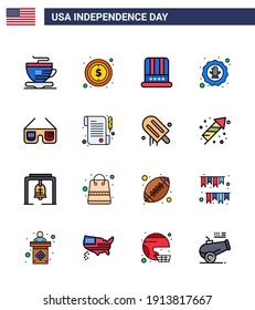 Stock Vector Icon Pack of American Day 16 Line Signs and Symbols for glasses; badge; cap; eagle; bird Editable USA Day Vector Design Elements