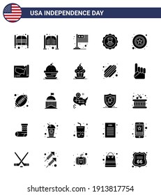Stock Vector Icon Pack of American Day 25 Solid Glyph Signs and Symbols for map; star; usa; police; usa Editable USA Day Vector Design Elements