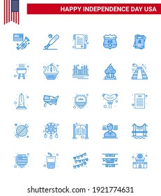 Stock Vector Icon Pack of American Day 25 Blue Signs and Symbols for love; security; usa; usa; american Editable USA Day Vector Design Elements