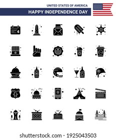 Stock Vector Icon Pack of American Day 25 Solid Glyph Signs and Symbols for usa; cream; washington; icecream; invitation Editable USA Day Vector Design Elements