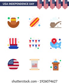 Stock Vector Icon Pack of American Day 9 Line Signs and Symbols for states; paper; st; garland; usa Editable USA Day Vector Design Elements