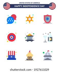 Stock Vector Icon Pack of American Day 9 Line Signs and Symbols for drink; mine; american; cart; military Editable USA Day Vector Design Elements