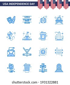 Stock-Vektorsymbol Pack of American Day 16 Line Signs and Symbols for Camp; Sommer; usa festival; Drachen; usa Bearbeitbar USA Day Vector Design Elements