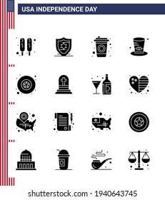 Paquete de iconos vectoriales de American Day 16 Sólidos y Símbolos de glifos para tumbas; estrella; bebida; militares; elementos editables de diseño de vectores para USA Day