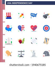 Paquete de iconos vectoriales de American Day 16, señales de línea y símbolos para estados; arma; mapa; guerra; elementos de diseño de vectores para el día USA editables por el ejército
