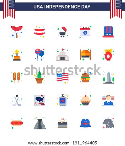 Stock Vector Icon Pack of American Day 25 Flat Signs and Symbols for bloon; award; date; achievement; american Editable USA Day Vector Design Elements