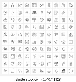 Stock Vector Icon Set of 100 Line Symbols for cog; bar chart; burn; hot; fossil Vector Illustration
