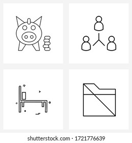Stock Vector Icon Set of 4 Line Symbols for capital; hospital bed; savings; hierarchy; patient bed Vector Illustration