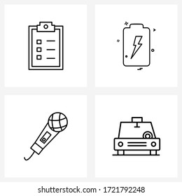 Stock Vector Icon Set of 4 Line Symbols for clipboard; device; battery; charge; taxi Vector Illustration