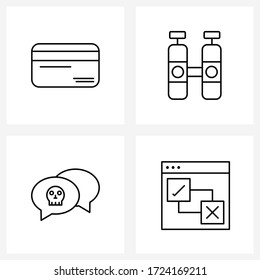 Juego de iconos vectoriales de 4 líneas para tarjeta de crédito; aterrador; tarjeta de débito; mar; ilustración de vectores de citas