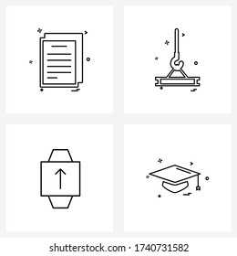 Stock Vector Icon Set of 4 Line Symbols for doc; device; document file; tools; watch Vector Illustration
