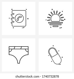 Stock Vector Icon Set of 4 Line Symbols for diary; garments; sun; weather; tablet Vector Illustration