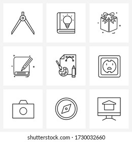 Stock Vector Icon Set of 9 Line Symbols for education; writing; idea; book; surprise Vector Illustration