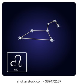 Stock vector icons with Leo zodiac sign and constellation of Leo for your design
