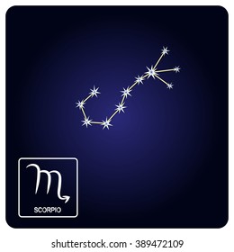 Stock vector icons with Scorpio zodiac sign and constellation of Scorpio for your design