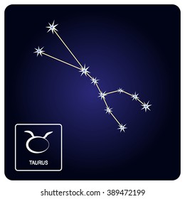 Stock vector icons with Taurus zodiac sign and constellation of Taurus for your design