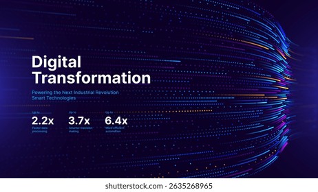 Stock Vector ID: 2600641505
Digital Transformation Concept with Futuristic Data Flow and Smart Technology Visualization. Abstract Big Data, Artificial Intelligence AI, and Automation Design. Tech and 