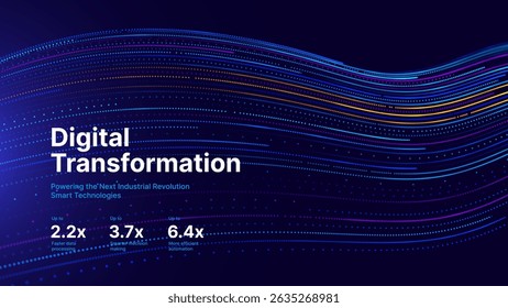 Stock Vector ID: 2600641505
Digital Transformation Concept with Futuristic Data Flow and Smart Technology Visualization. Abstract Big Data, Artificial Intelligence AI, and Automation Design. Tech and 