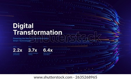 Stock Vector ID: 2600641505
Digital Transformation Concept with Futuristic Data Flow and Smart Technology Visualization. Abstract Big Data, Artificial Intelligence AI, and Automation Design. Tech and 