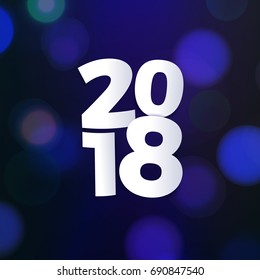Stock vector illustration 2018 bokeh photo effect. Happy New Year light. Blurred New Year background. Many lights. EPS10