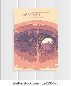 Stock vector illustration of abstract nature design element trees, forest, unusual landscape, decor on light background for printed materials, web sites, greeting cards, covers, wallpaper
