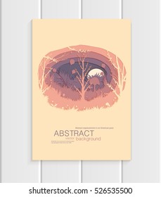 Stock vector illustration of abstract nature design element trees, forest, unusual landscape, decor on light background for printed materials, web sites, greeting cards, covers, wallpaper