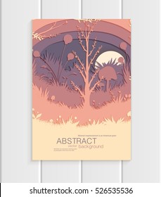 Stock vector illustration of abstract nature design element trees, forest, unusual landscape, decor on light background for printed materials, web sites, greeting cards, covers, wallpaper