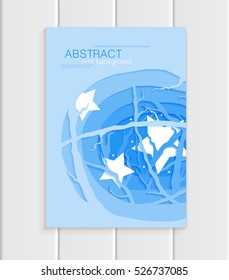 Stock vector illustration of abstract nature design element branches of trees with stars, forest, unusual decor on blue background for printed materials, web sites, greeting cards, covers, wallpaper