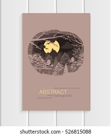 Stock vector illustration of abstract nature design element trees, forest, unusual landscape, decor on dark background for printed materials, web sites, greeting cards, covers, wallpaper