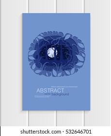 Stock vector illustration of abstract nature design element trees, forest with full moon unusual landscape, decor on blue background for printed materials, web sites, greeting cards, covers, wallpaper
