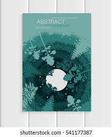 Stock vector illustration abstract nature design element trees, forest with full moon unusual landscape, decor on turquoise background for printed materials, web site, greeting card, covers, wallpaper