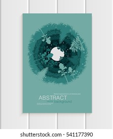 Stock vector illustration abstract nature design element trees, forest with full moon unusual landscape, decor on turquoise background for printed materials, web site, greeting card, covers, wallpaper